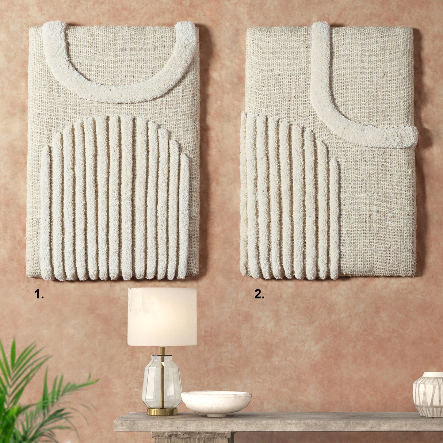 FLOORAN WALL ART AND FENIXIN WALL ART - BEIGE/IVORY- HAND WOVEN / OVER TUFTED - WOOL & MDF