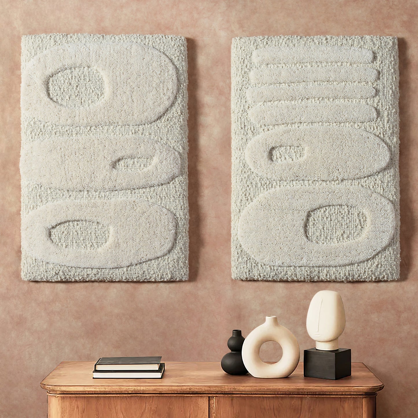 ANTTI WALL ART AND ALANKOT WALL ART - IVORY - HAND WOVEN / OVER TUFTED - WOOL & MDF