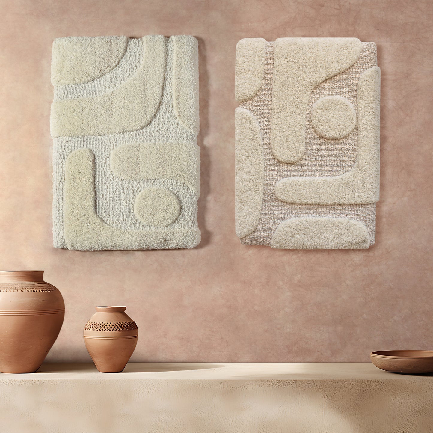 BRYSSEL WALL ART AND AROMIK WALL ART - IVORY - HAND WOVEN / OVER TUFTED - WOOL & MDF