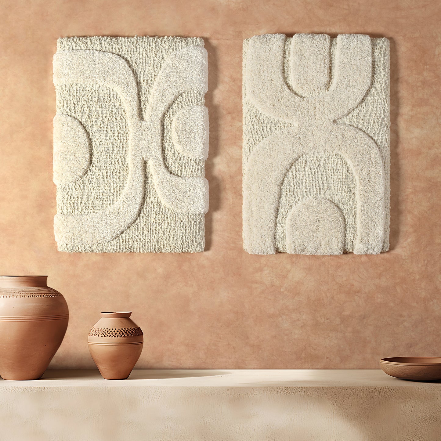 EROTTA WALL ART AND ALANKOT WALL ART - IVORY - HAND WOVEN / OVER TUFTED - WOOL & MDF