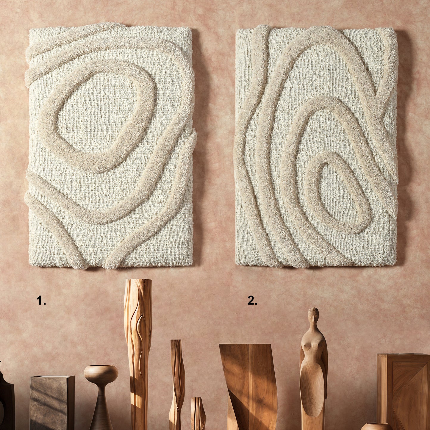 PYHAN WALL ART AND EERIK WALL ART - IVORY/BEIGE - HAND WOVEN / OVER TUFTED - WOOL & MDF