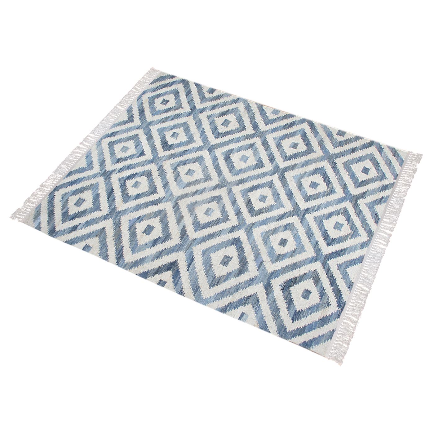 Area Rug, Bedroom Rug, Living Room Rug, Living Area Rug, Indian Rug, Office Carpet, Office Rug, Shop Rug Online, Denim, Recycled Fabric, Blue, Pitloom, Flat Weave, diamond 