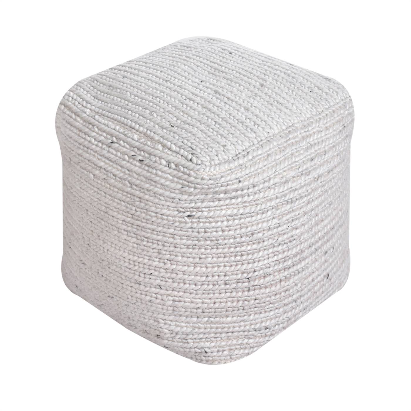 Abingdon-II Pouf, 40x40x40 cm, Natural White, PET, Hand Woven, Pitloom, All Loop