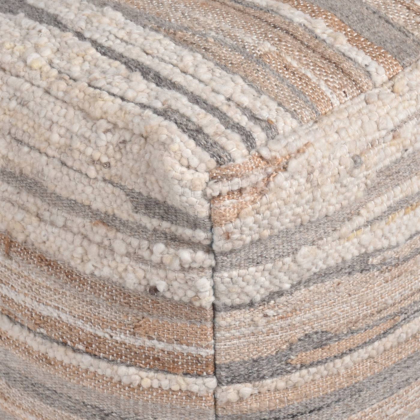 Adalee Pouf, 40x40x40 cm, Natural, Wool, Jute, Hand Woven, Pitloom, Flat Weave