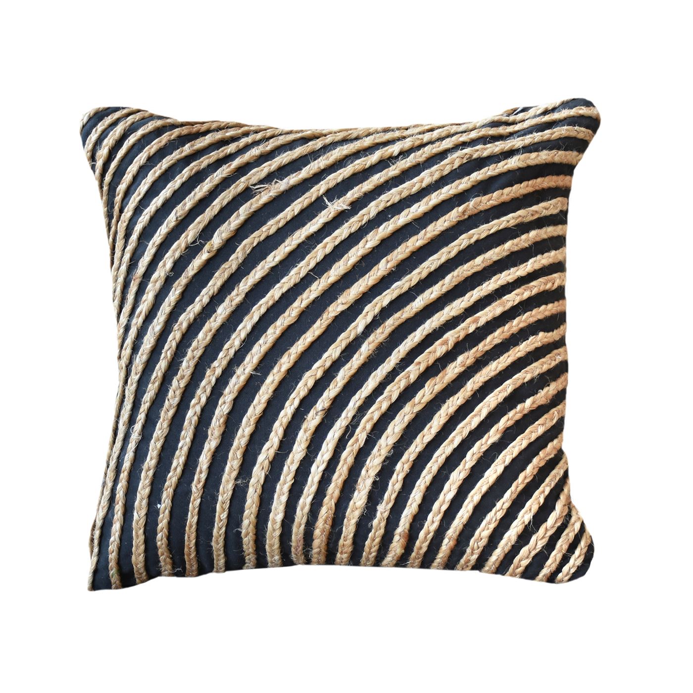 Amaka Pillow, Hemp, Cotton, Natural, Charcoal, Hm Stitching, Flat Weave