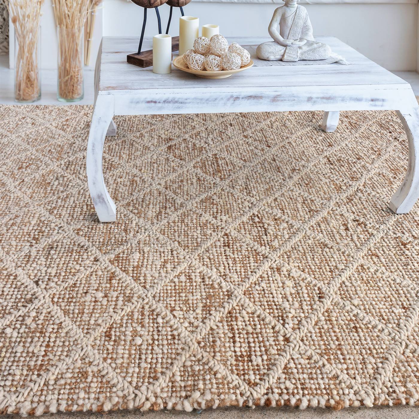 Area Rug, Bedroom Rug, Living Room Rug, Living Area Rug, Indian Rug, Office Carpet, Office Rug, Shop Rug Online, Natural, Natural White, Jute, Wool , Punja Kelim, Punja, Flat Weave, Intricate