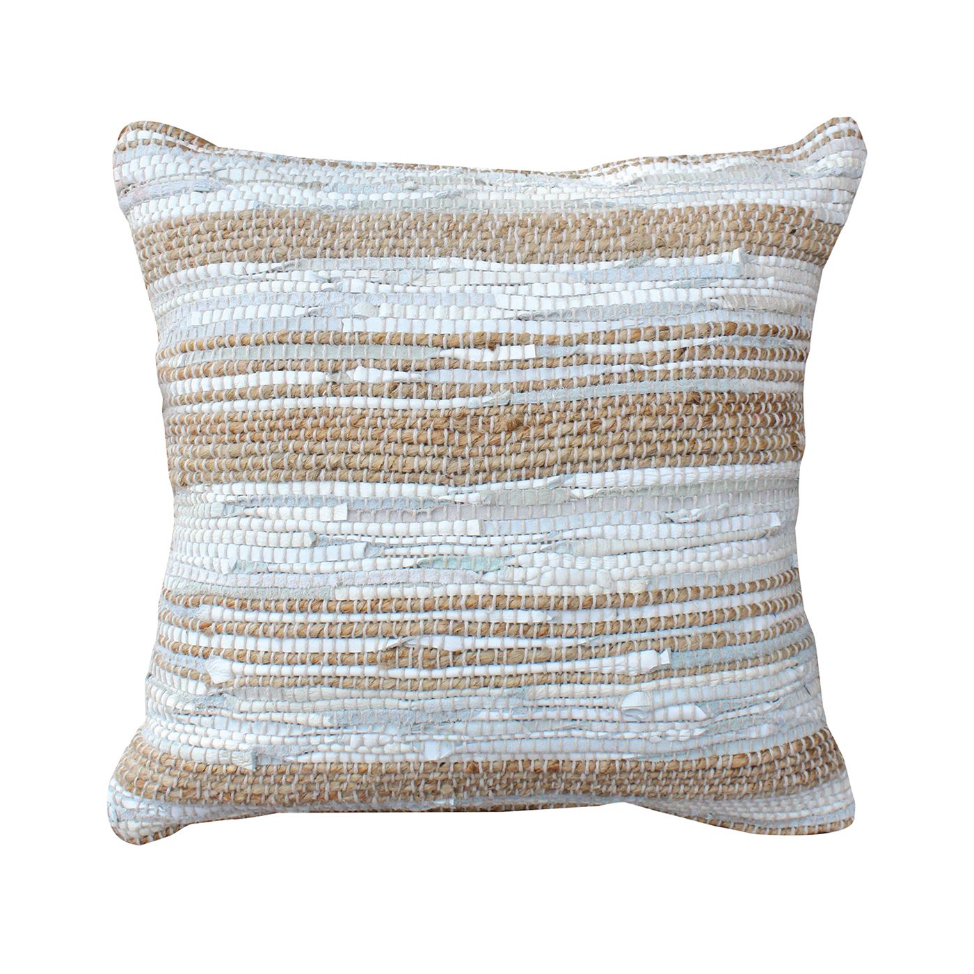 Amela Pillow, Hemp, Leather, Natural White, Natural, Pitloom, Flat Weave