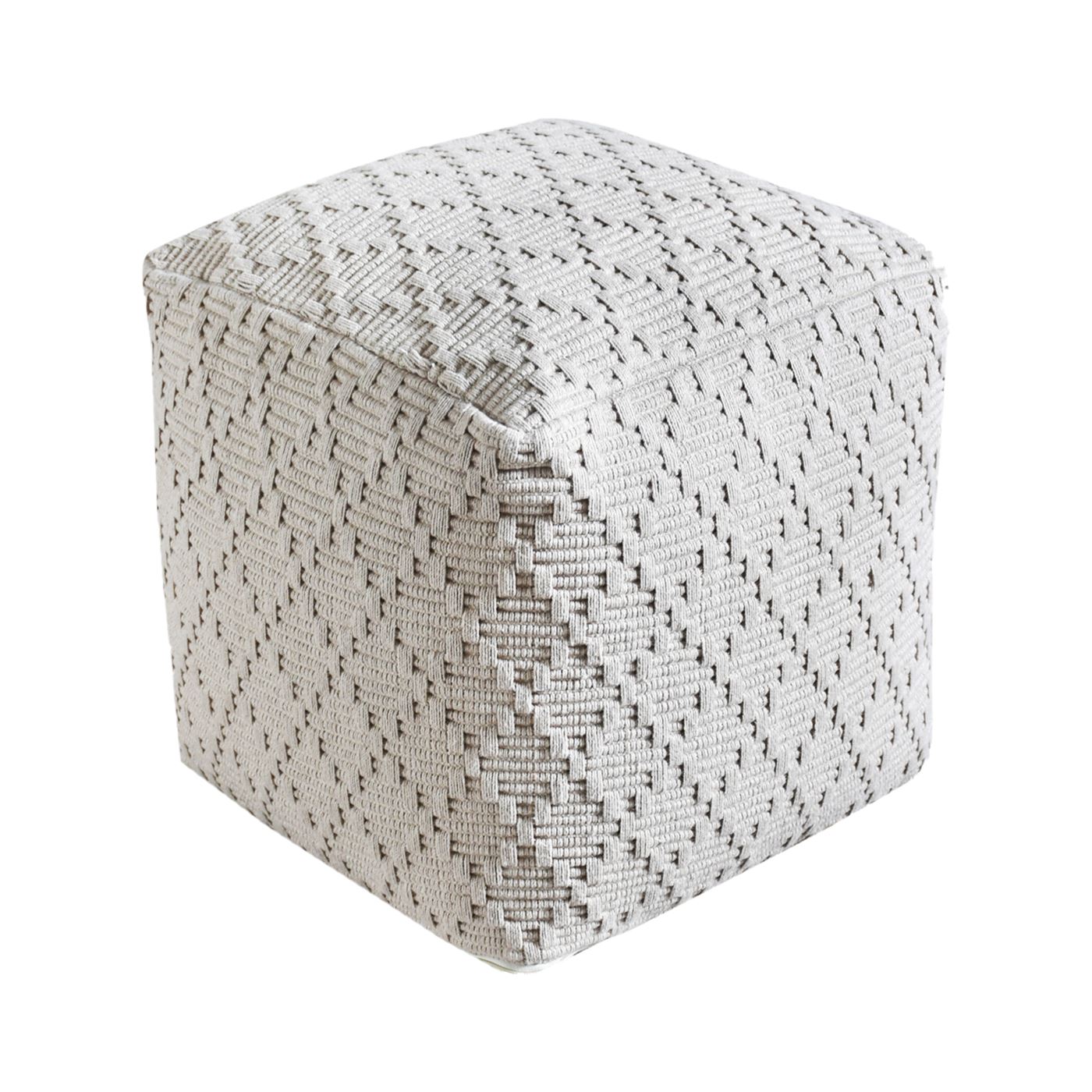 Aniyah Pouf, Cotton, Beige, Pitloom, Flat Weave