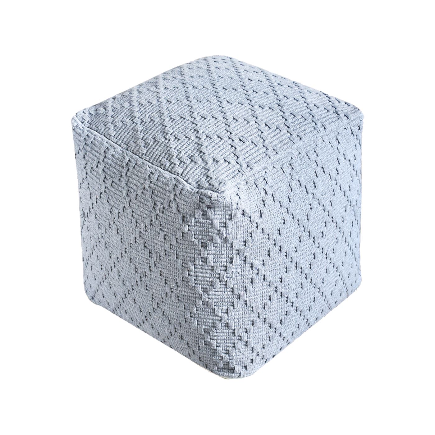 Aniyah Pouf, Cotton, Grey, Hand Woven, Cut And Loop