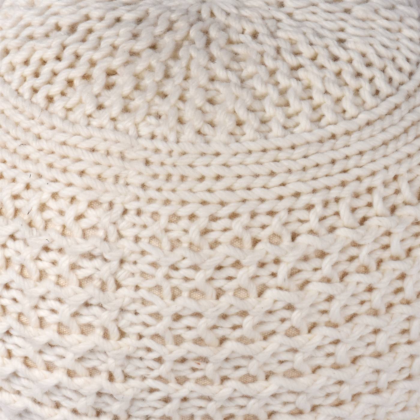 Ardino Pouf, 50x50x35 cm, Natural White, Wool, Hand Knitted, Hm Knitted, Flat Weave