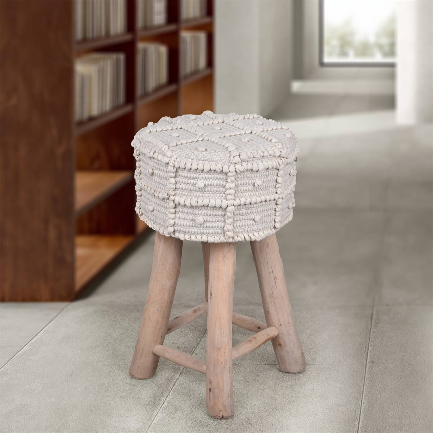 Arrino Bar Stool, 40x40x70 cm, Natural White, Cotton Rag, Hand Woven, Pitloom, All Loop 