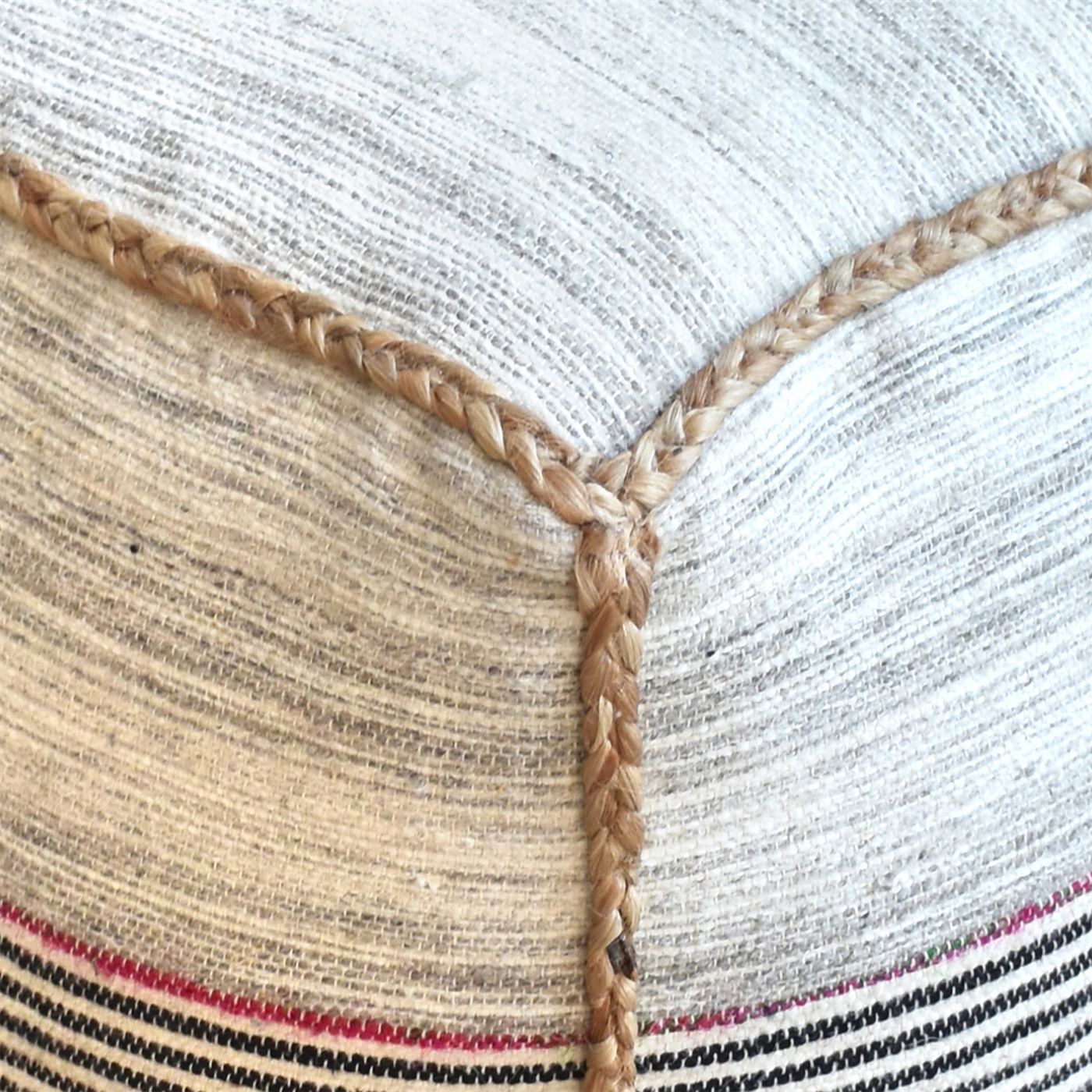 Arta Pouf, Hemp, Wool, Recycled Fabric, Natural, Charcoal, Multi, Pitloom, Cut And Loop