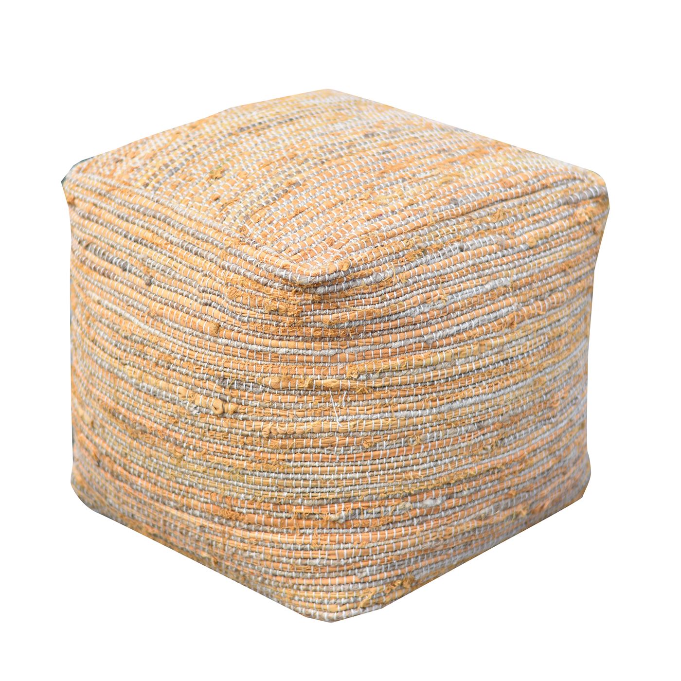 Arya Pouf, Hemp, Recycled Fabric, Orange, Pitloom, Flat Weave