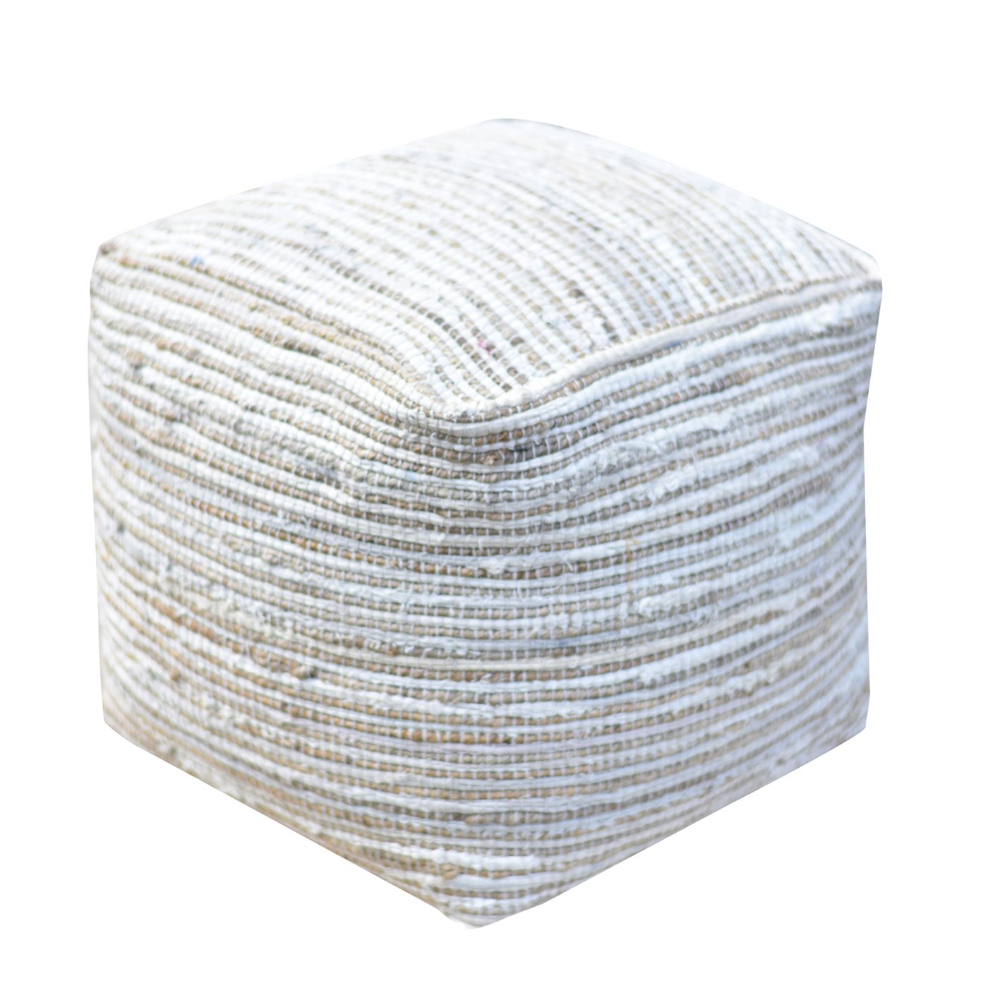 Arya Pouf, Hemp, Recycled Fabric, Beige, Pitloom, Flat Weave