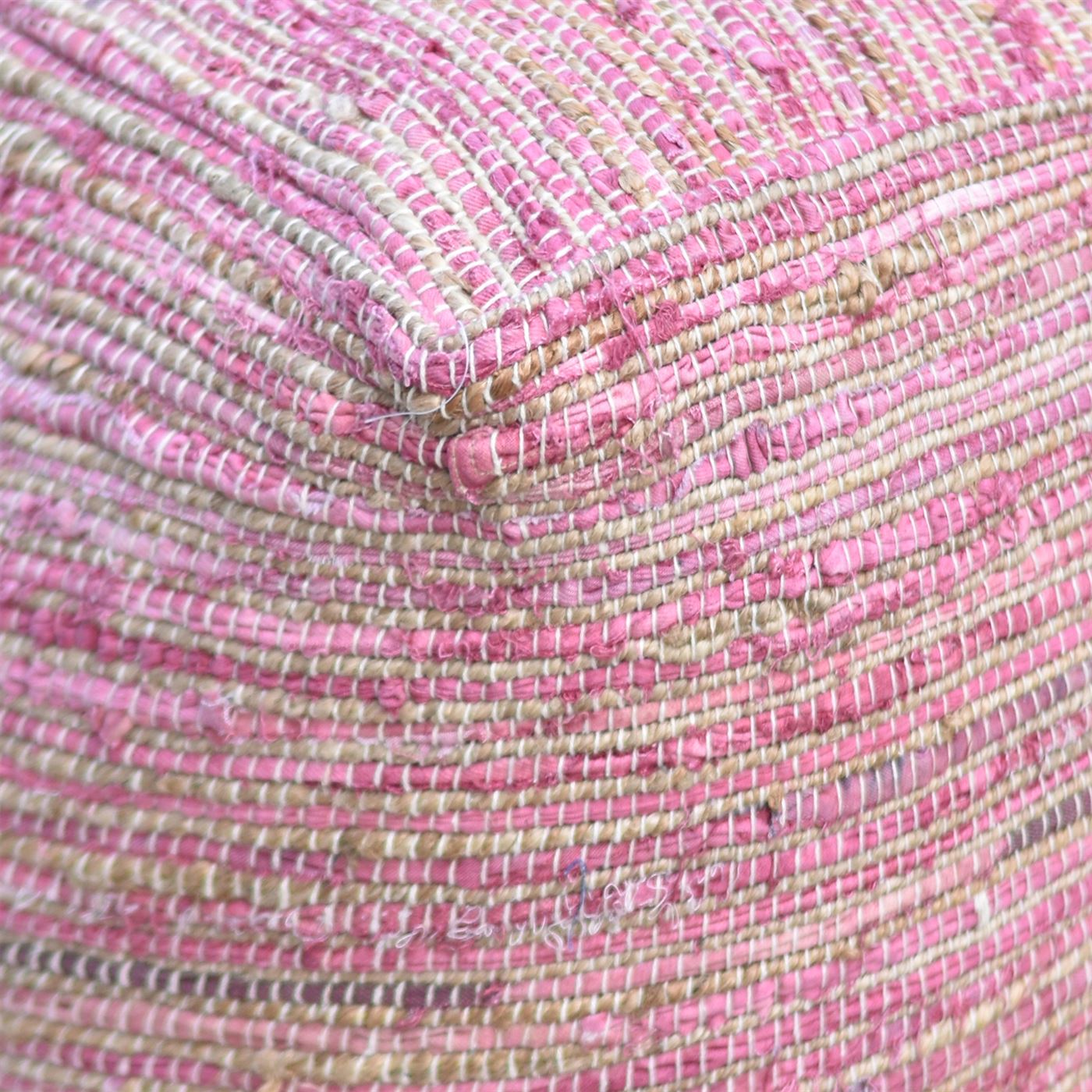 Arya Pouf, Hemp, Recycled Fabric, Bubble Gum, Pitloom, Flat Weave