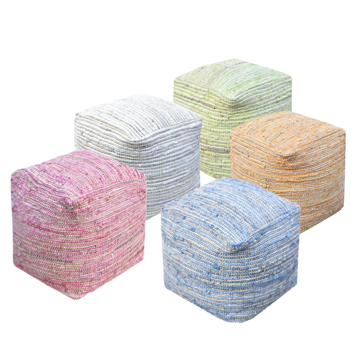 Arya Pouf, Hemp, Recycled Fabric, Pitloom, Flat Weave