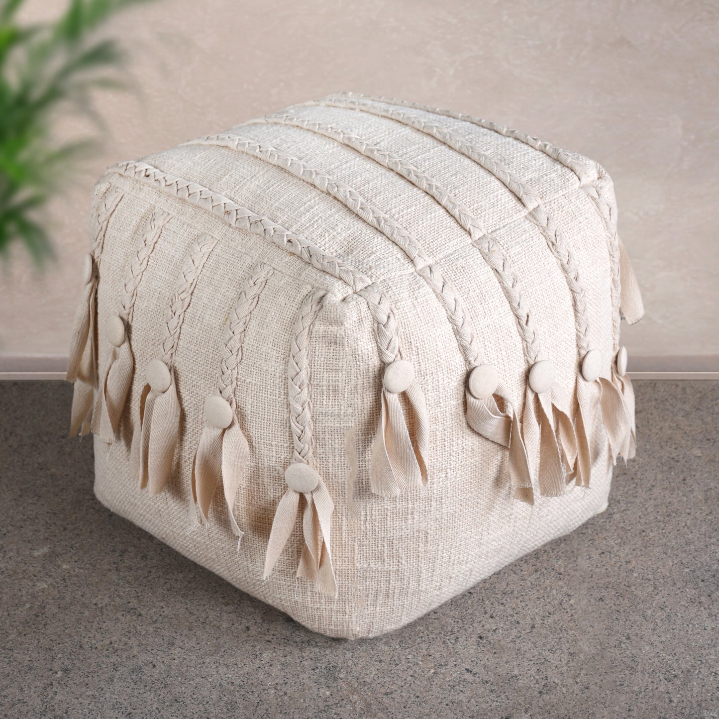 AUDUBON POUF - IVORY - HAND MADE - COTTON