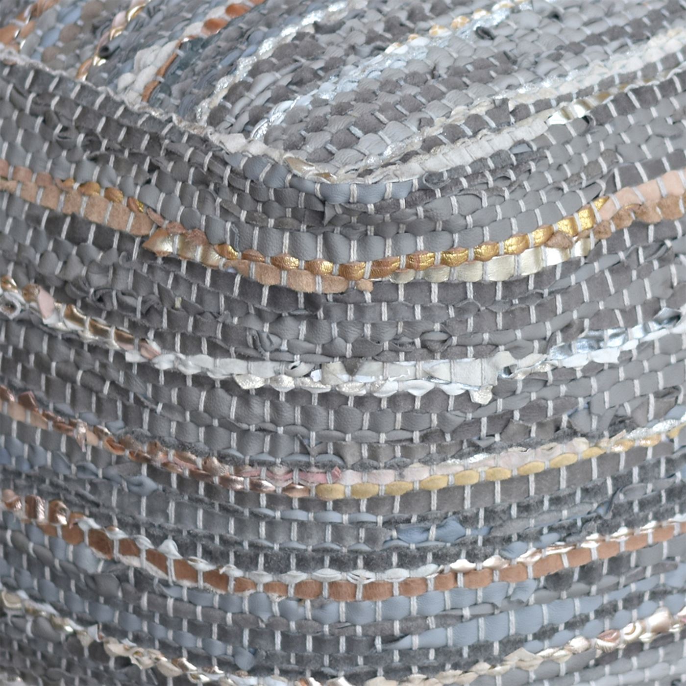 Ayana Pouf, Leather, Pu, Grey, Pitloom, Flat Weave
