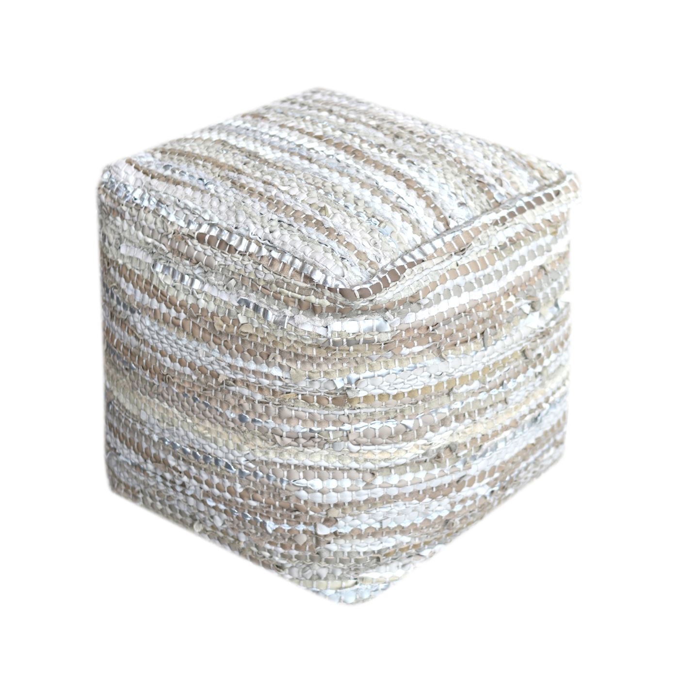 Ayana Pouf, Leather, Pu, Tan, Pitloom, Flat Weave