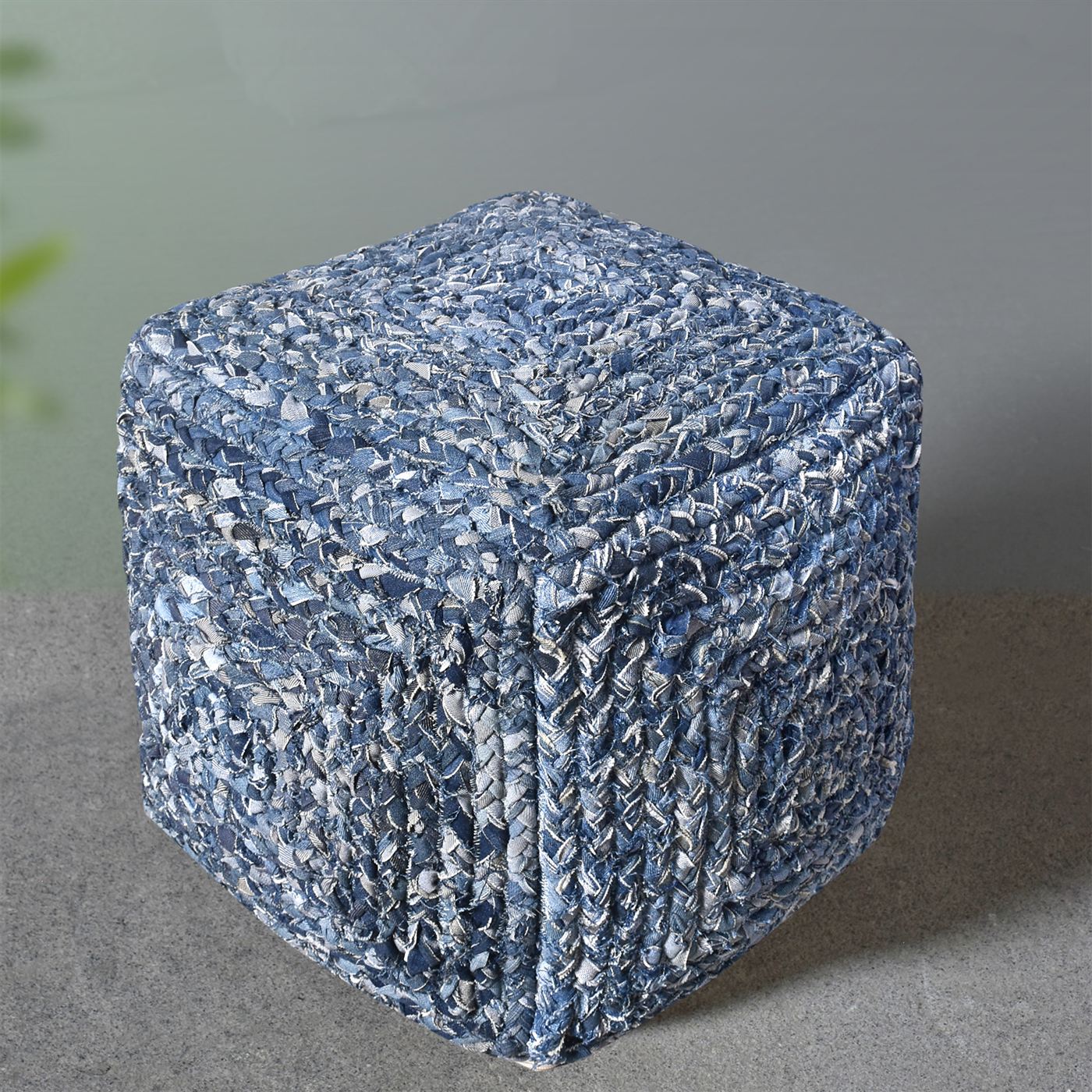 Ballsh Pouf, Denim, Blue, Hm Stitching, Flat Weave