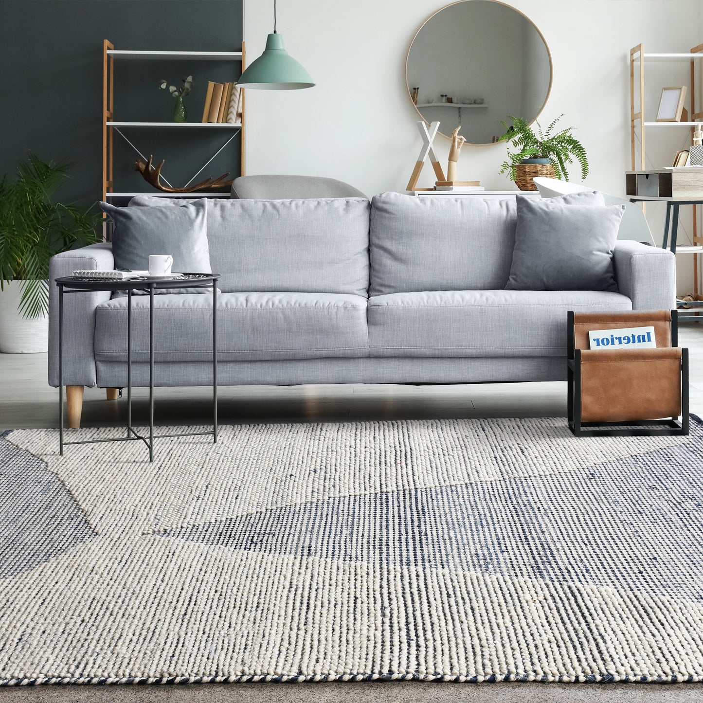 BANKSIA RUG - IVORY/BLUE - HAND WOVEN - COTTON DENIM/WOOL