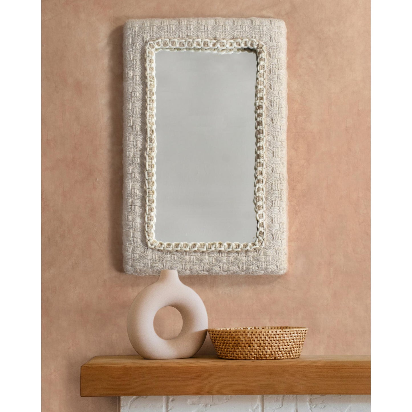 BECHAROF WALL MIRROR - IVORY - HAND WOVEN - WOOL & MDF