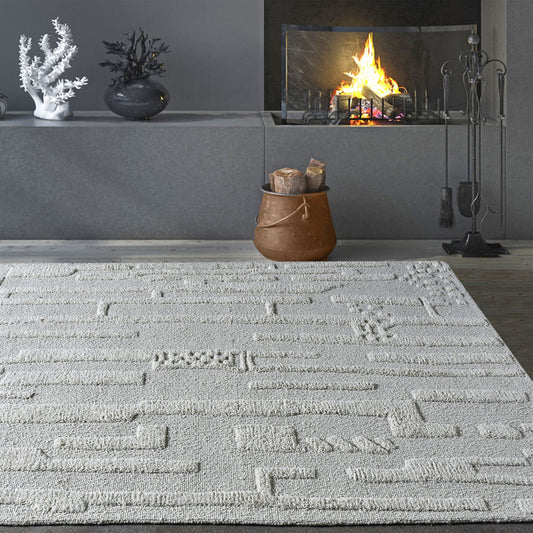 Area Rug, Bedroom Rug, Living Room Rug, Living Area Rug, Indian Rug, Office Carpet, Office Rug, Shop Rug Online, Wool, Natural White, Hand woven, Cut And Loop, intricate