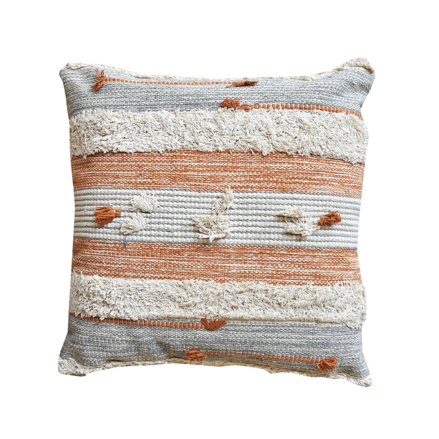 Belver Pillow, Cotton, Grey, Orange, Pitloom, All Cut