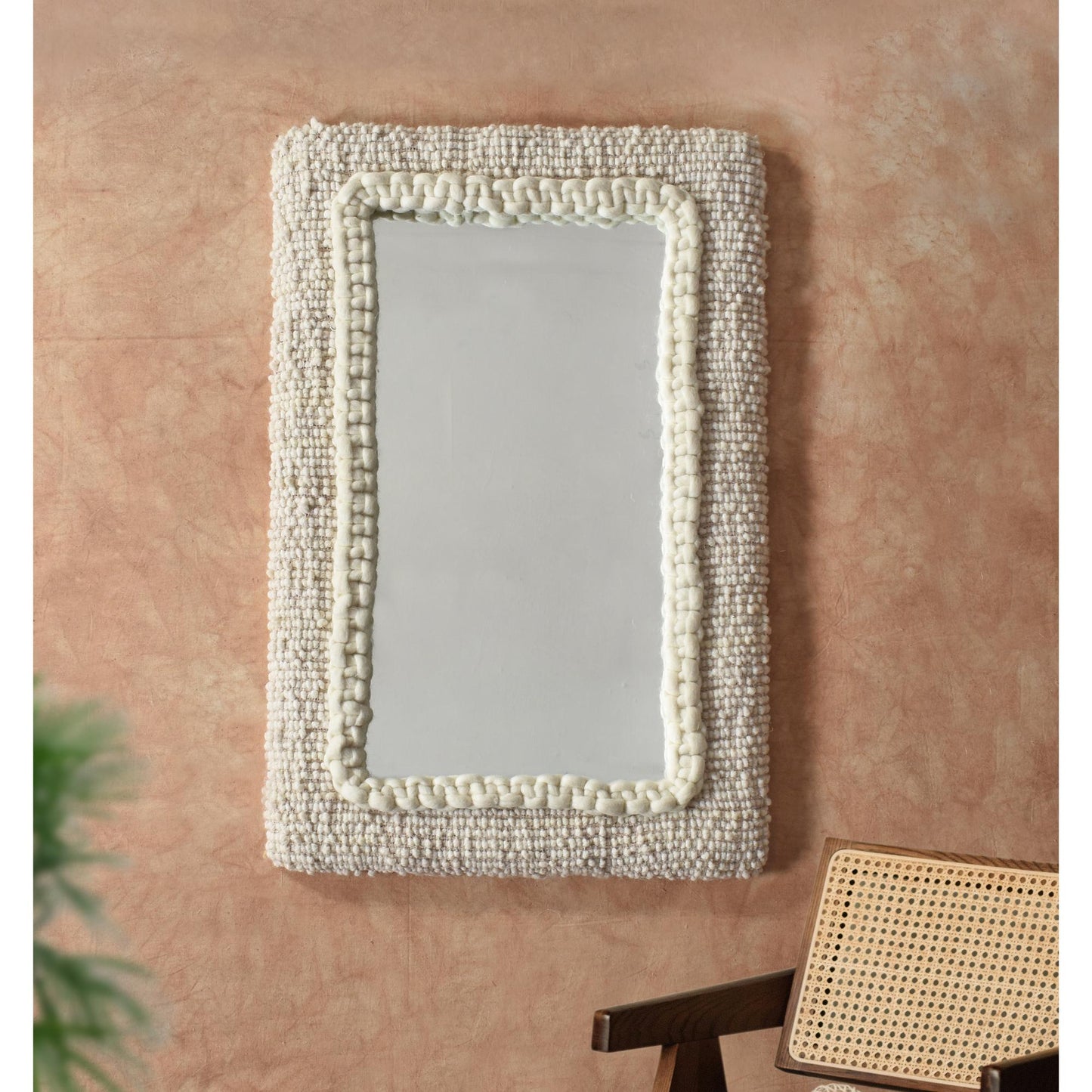BENTREE-II WALL MIRROR - IVORY - HAND WOVEN - WOOL & MDF