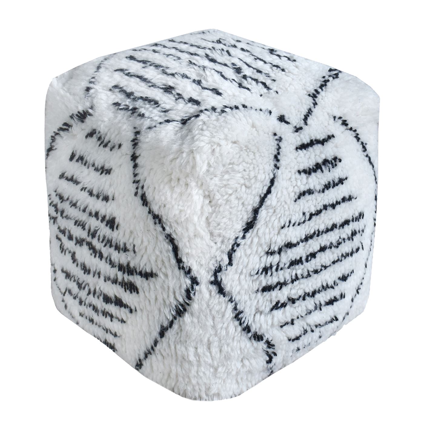 Bernay Pouf, Nz Wool, Natural White, Charcoal, Bm Sn, All Cut