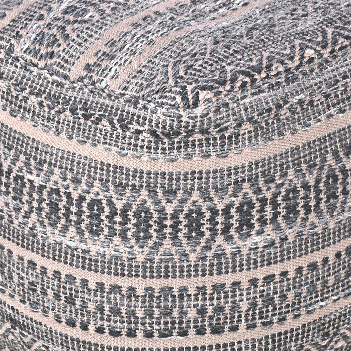 Bhana Pouf, 40x40x40 cm, Taupe, Charcoal, PET, Hand Woven, Pitloom, Flat Weave