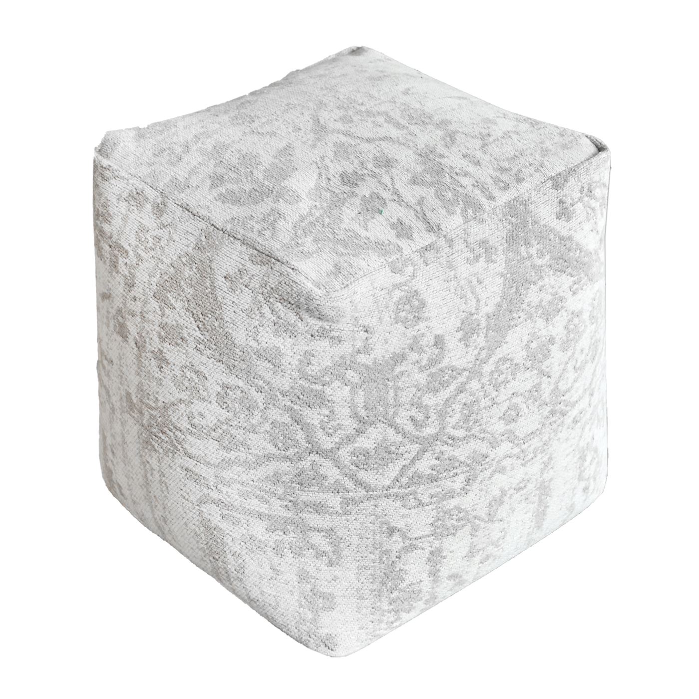 Bilbur Pouf, Cotton Chenille, Natural White, Grey, Jaquard Durry, Flat Weave
