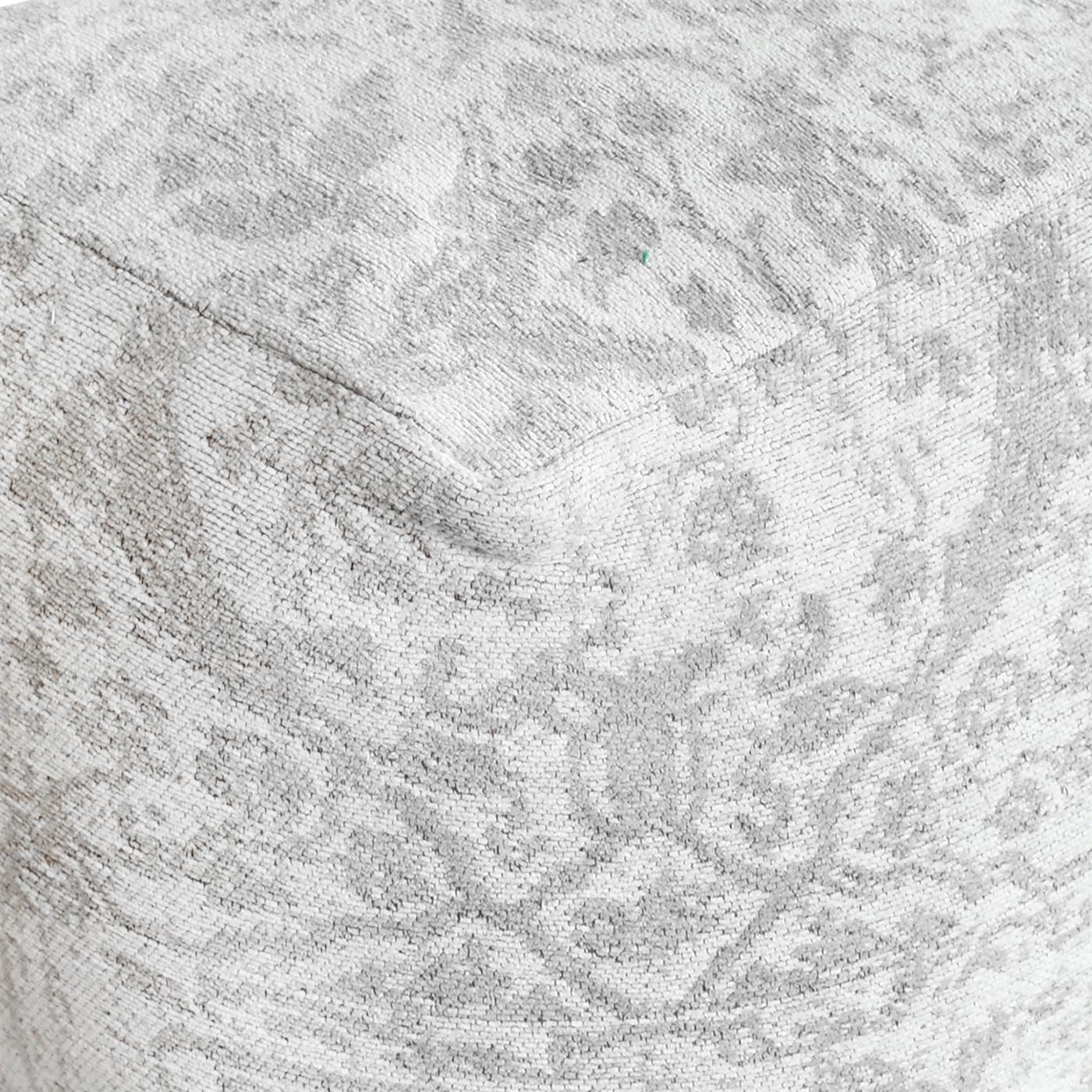 Bilbur Pouf, Cotton Chenille, Natural White, Grey, Jaquard Durry, Flat Weave