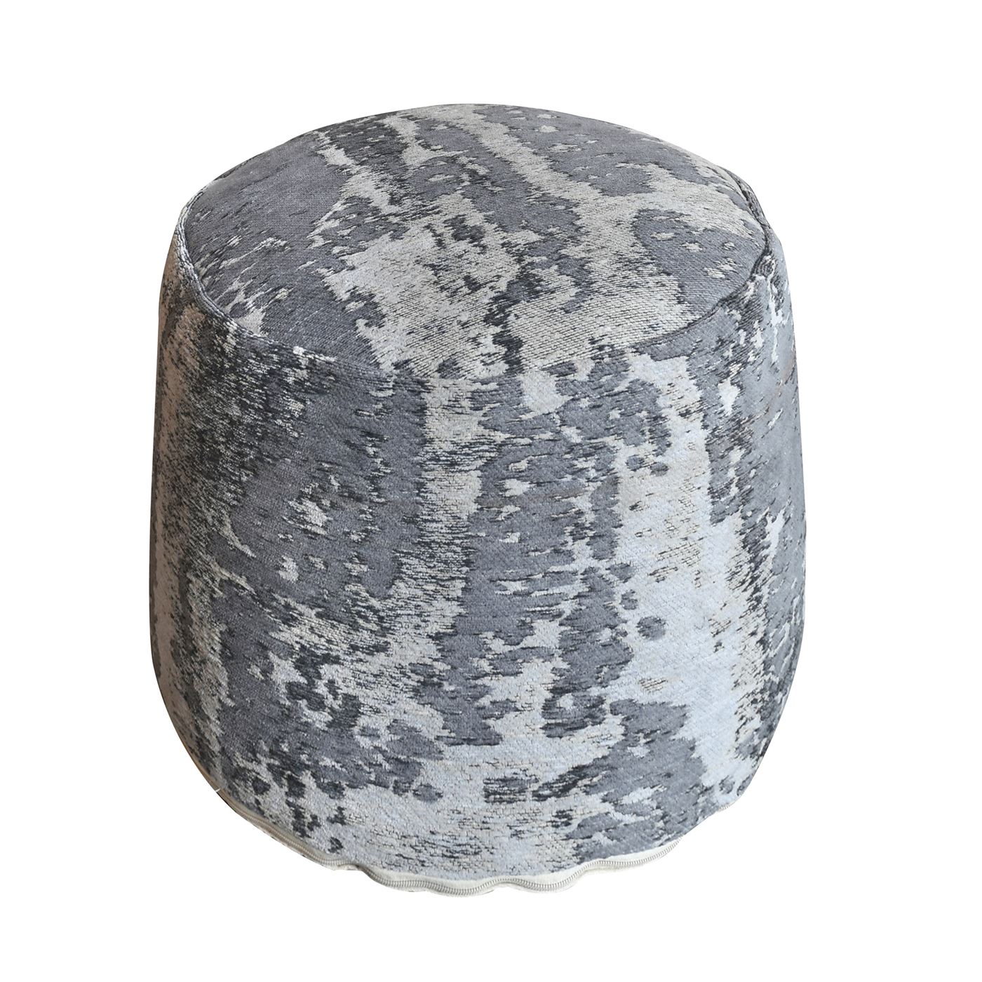 Bovion Pouf, Cotton Chenille, Grey, Jaquard Durry, Flat Weave