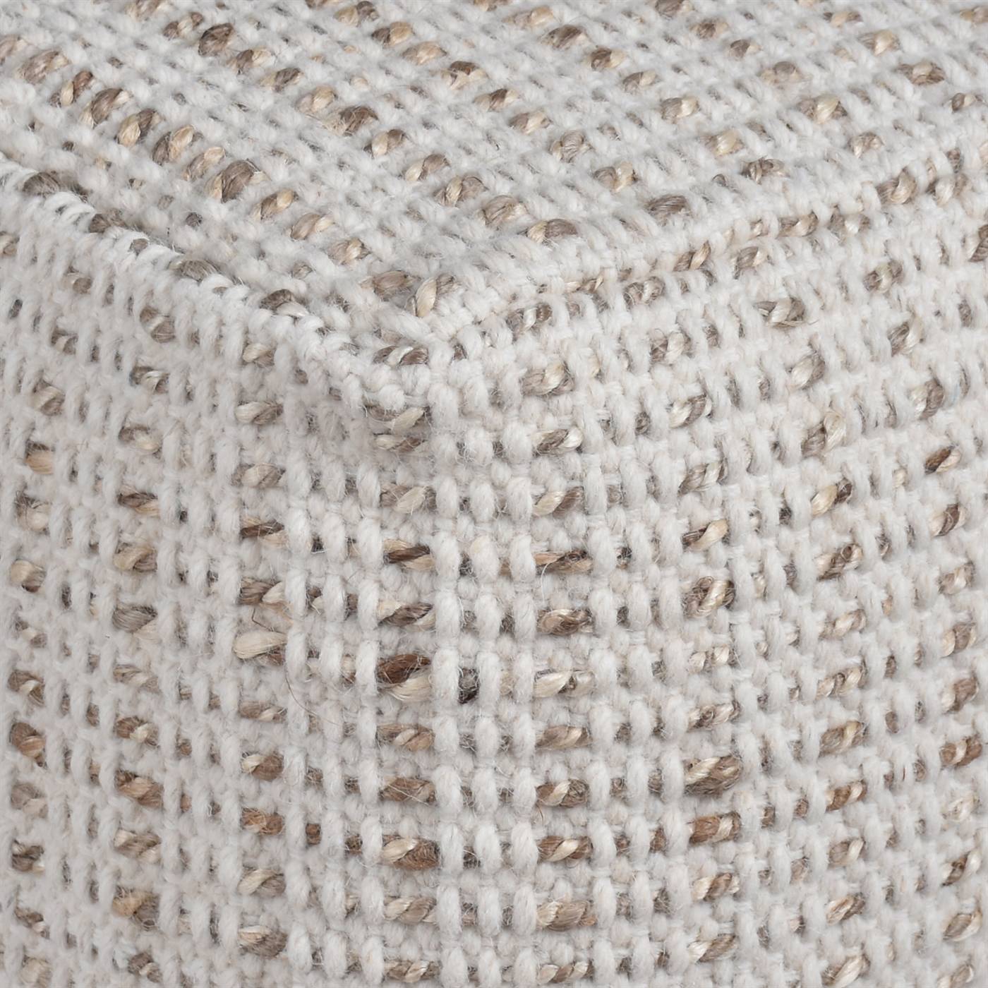 Brenda Pouf, 40x40x40 cm, Natural, Natural White, Wool, Jute, Hand Woven, Pitloom, Flat Weave