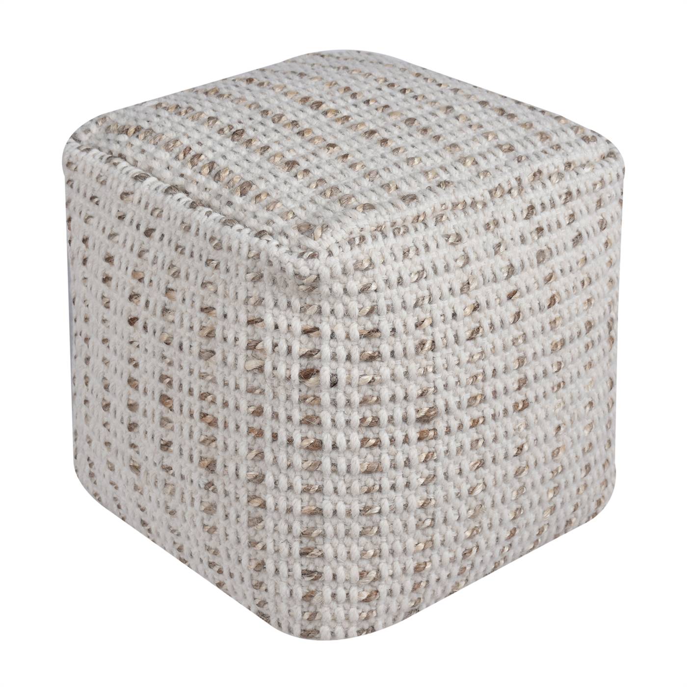Brenda Pouf, 40x40x40 cm, Natural, Natural White, Wool, Jute, Hand Woven, Pitloom, Flat Weave