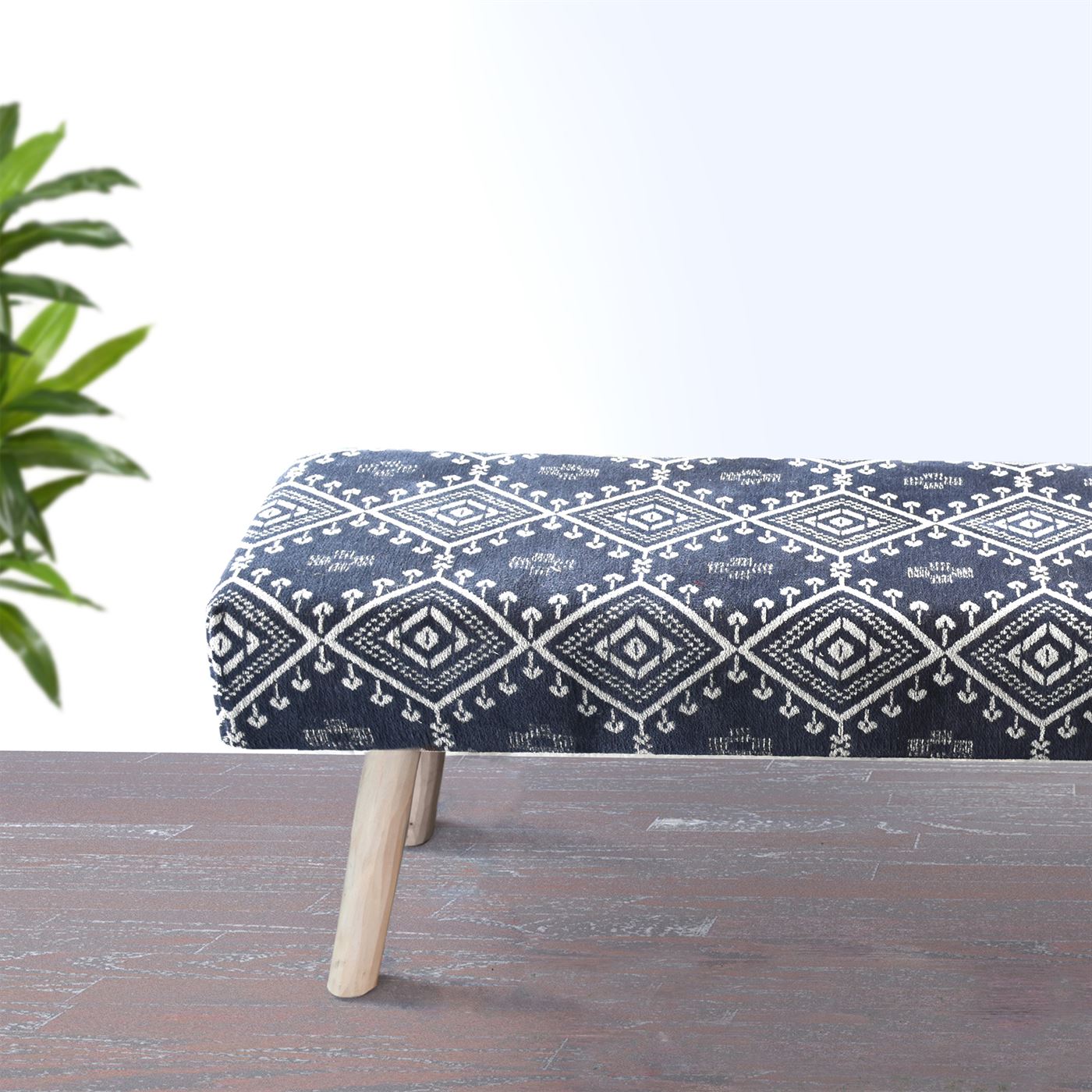 Brooklet Bench, Cotton Chenille, Navy, Natural White, BM FN / ALL CUT