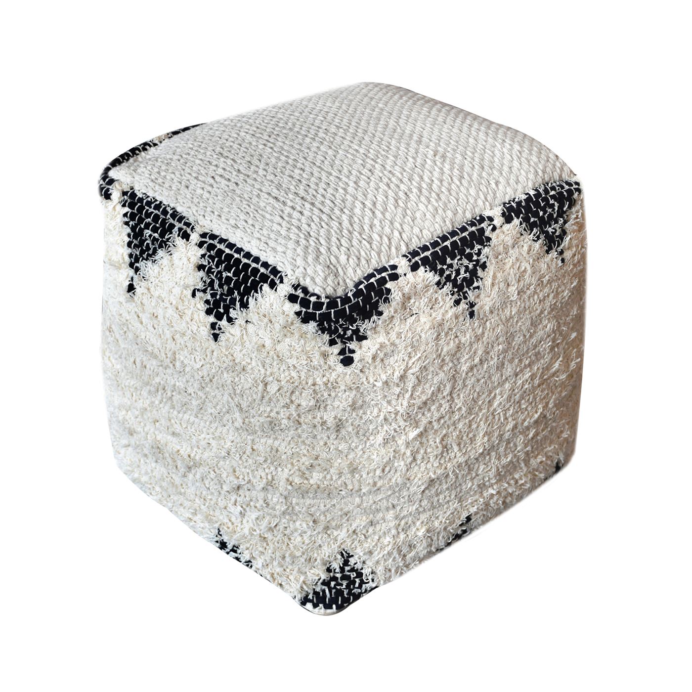 Calif Pouf, Recycled Cotton, Natural White, Charcoal, Pitloom, Flat Weave