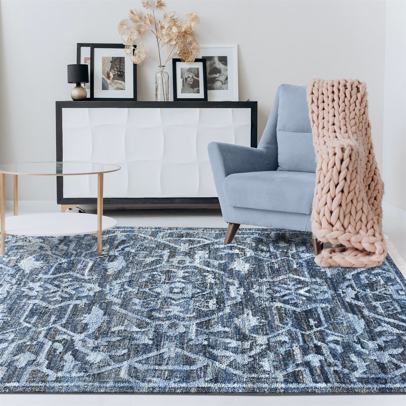 Area Rug, Bedroom Rug, Living Room Rug, Living Area Rug, Indian Rug, Office Carpet, Office Rug, Shop Rug Online, Denim, Blue, Punja, Flat Weave, Vintage