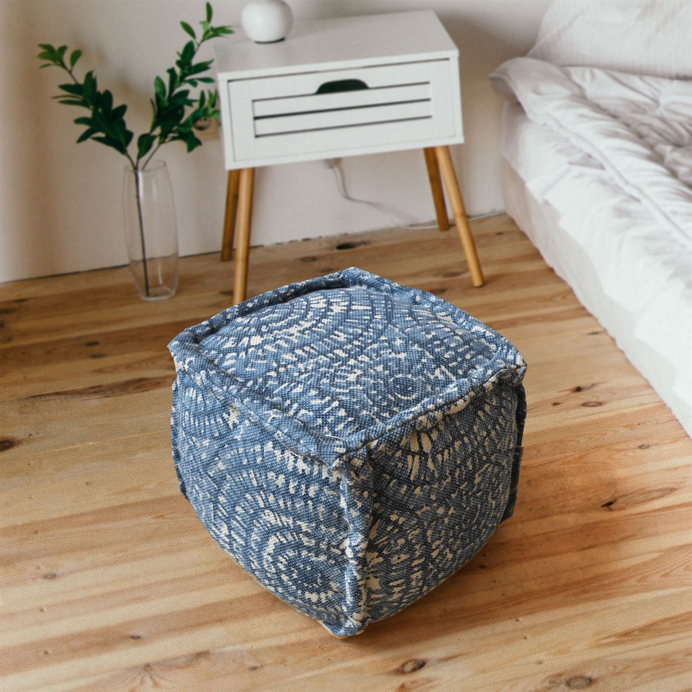 Carrion Pouf, Cotton, Printed, Blue, JAQUARD / FLAT WEAVE