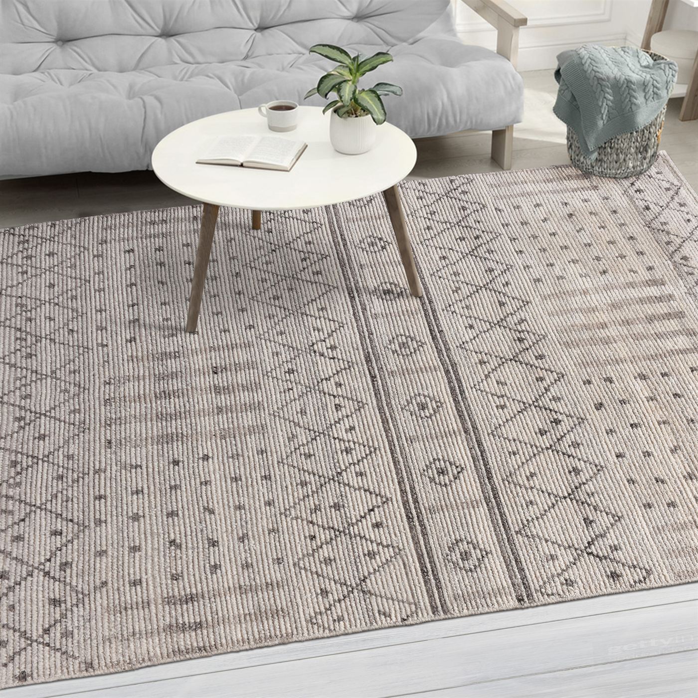 Area Rug, Bedroom Rug, Living Room Rug, Living Area Rug, Indian Rug, Office Carpet, Office Rug, Shop Rug Online, Wool, Natural White, Grey, Hand knotted, All Cut , tribal