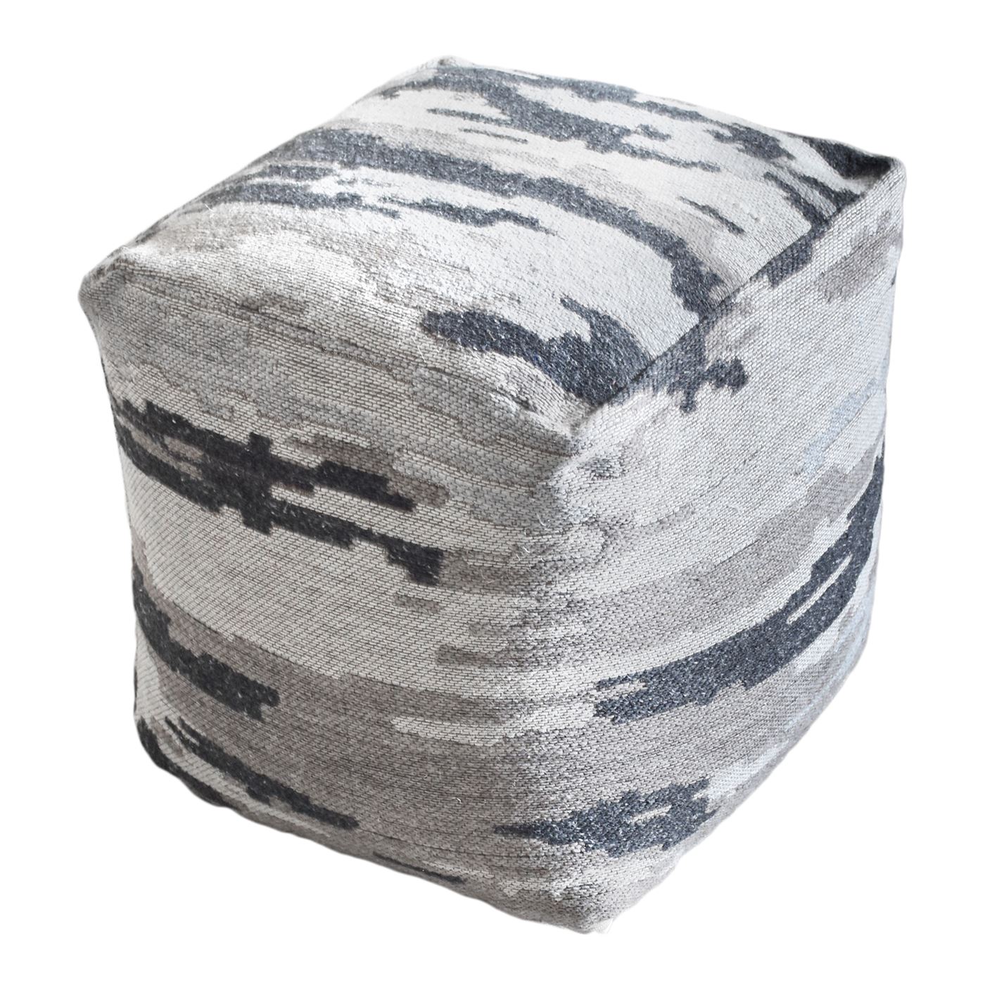 Citala Pouf, Wool, Pet, Beige, Grey, Jaquard Durry, Flat Weave