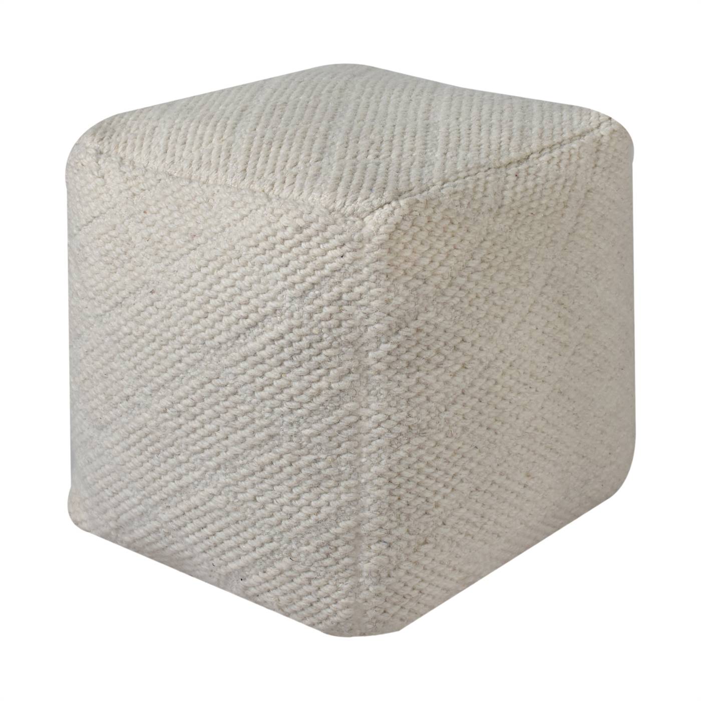 Cometa Pouf, 40x40x40 cm, Natural White, Wool, Hand Woven, Pitloom, Flat Weave
