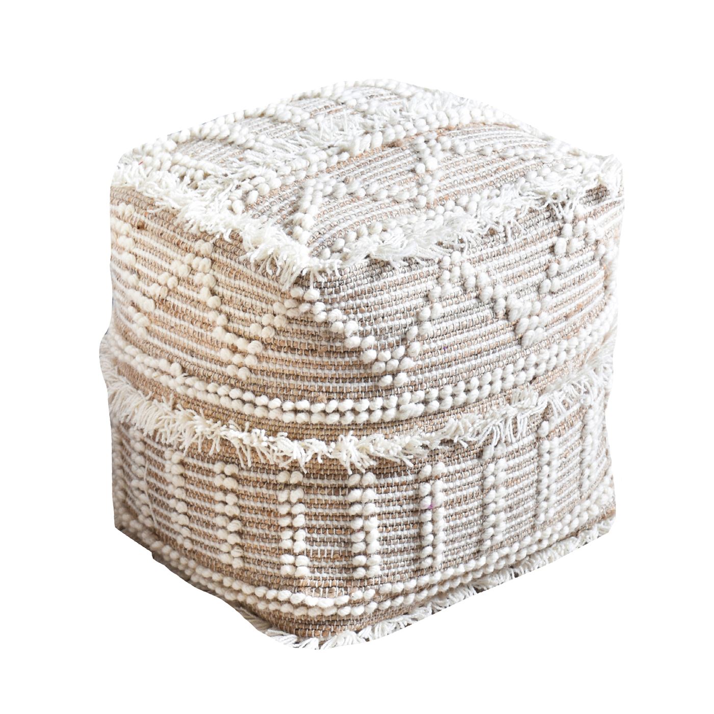 Constanza Pouf, Wool, Hemp, Natural, Natural White, Pitloom, All Cut