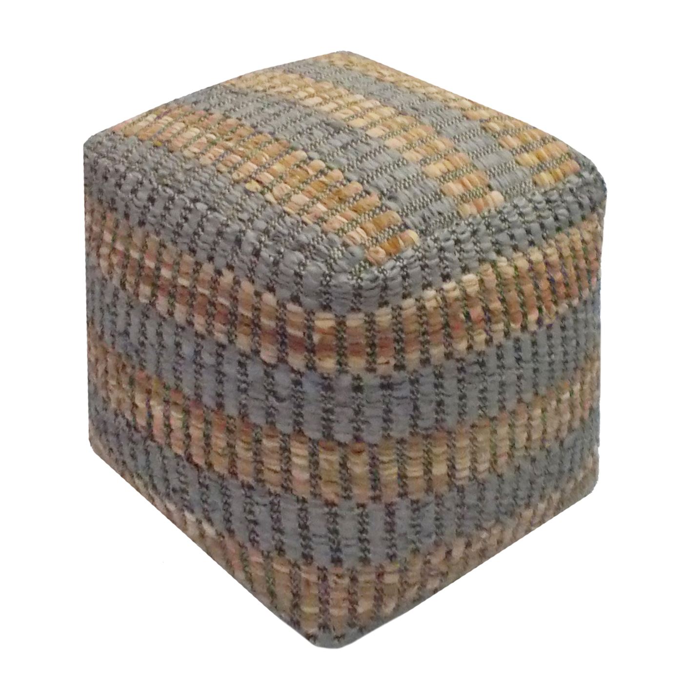 Cranley Pouf, Leather, Hemp, Beige, Taupe, Pitloom, Flat Weave