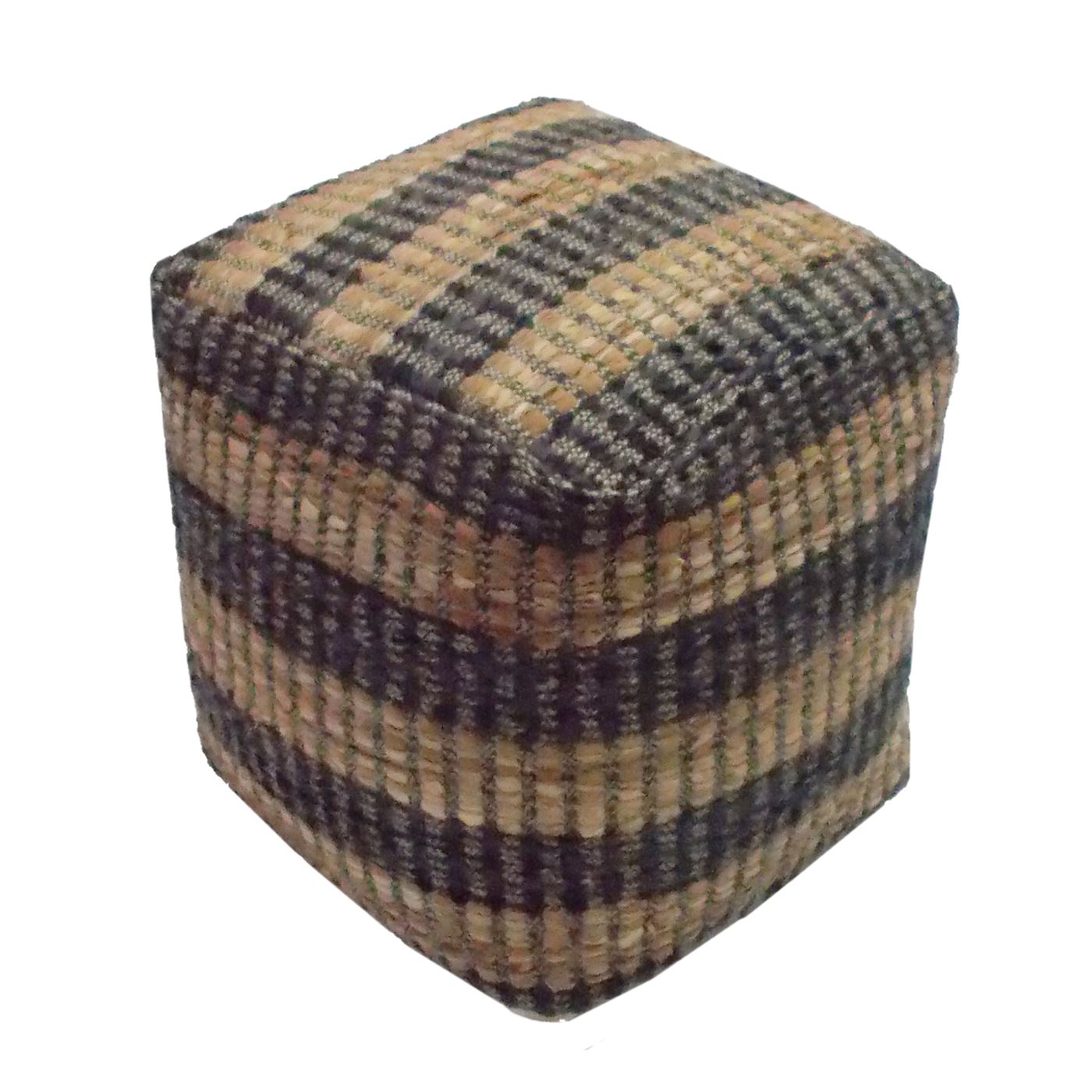 Cranley Pouf, Leather, Hemp, Charcoal, Brown, Pitloom, Flat Weave