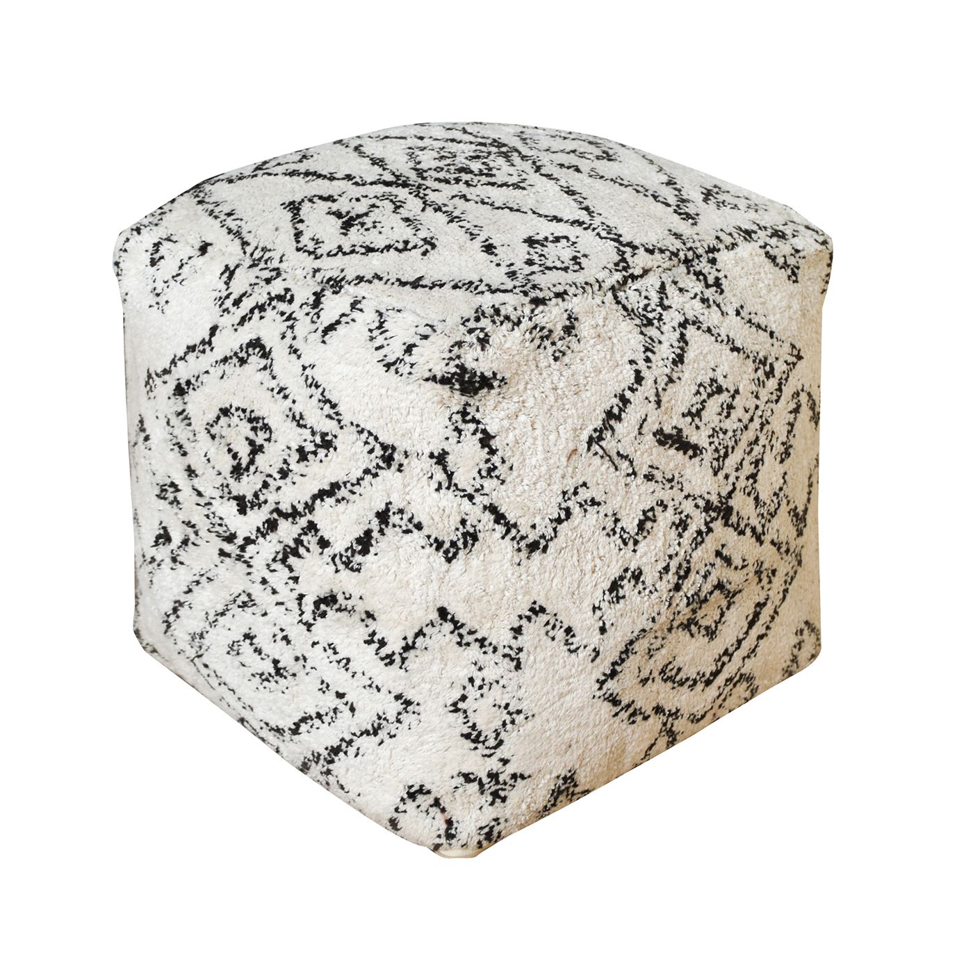 Dacre Pouf, Cotton, Natural White, Charcoal, Bm Fn, All Cut