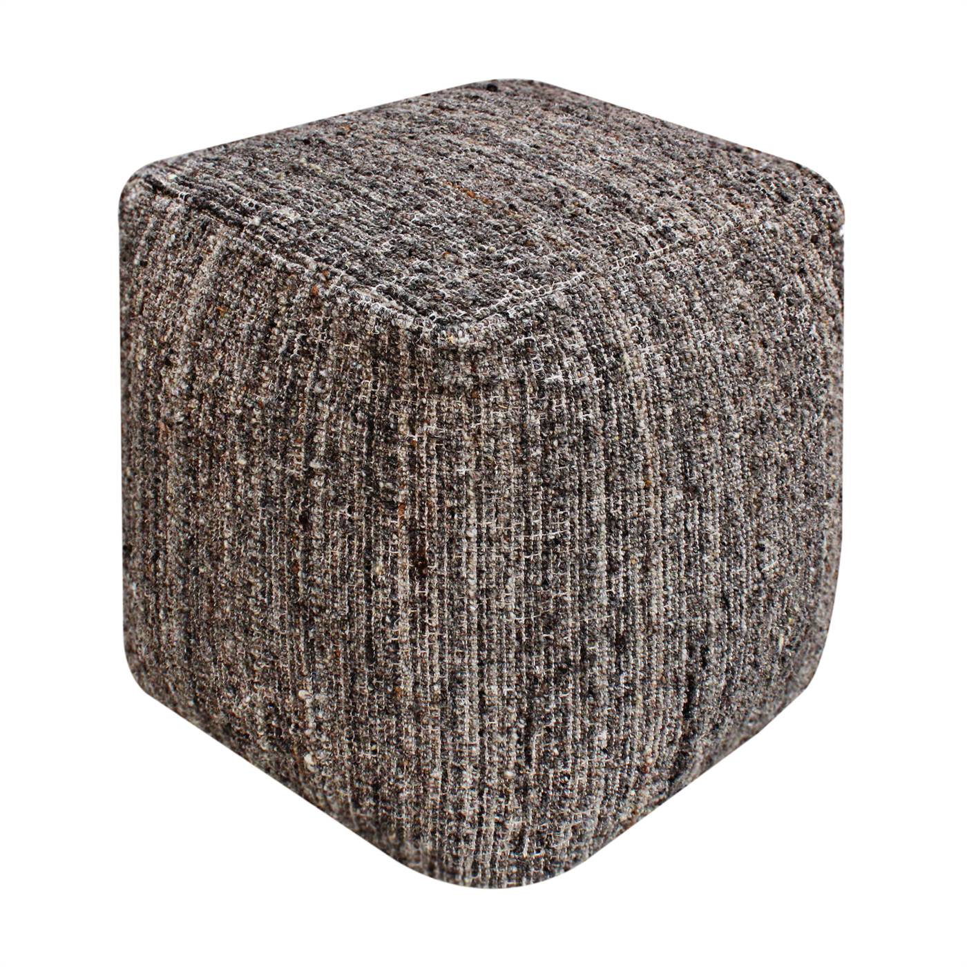 Darya Pouf, 40x40x40 cm, Charcoal, Wool, Hand Woven, Handwoven, All Loop