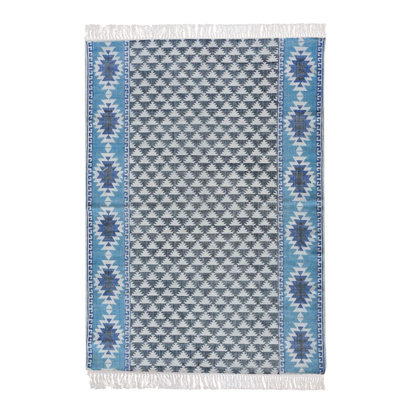 Area Rug, Bedroom Rug, Living Room Rug, Living Area Rug, Indian Rug, Office Carpet, Office Rug, Shop Rug Online, Cotton, Blue, Grey, Pitloom, Flat Weave, Printed