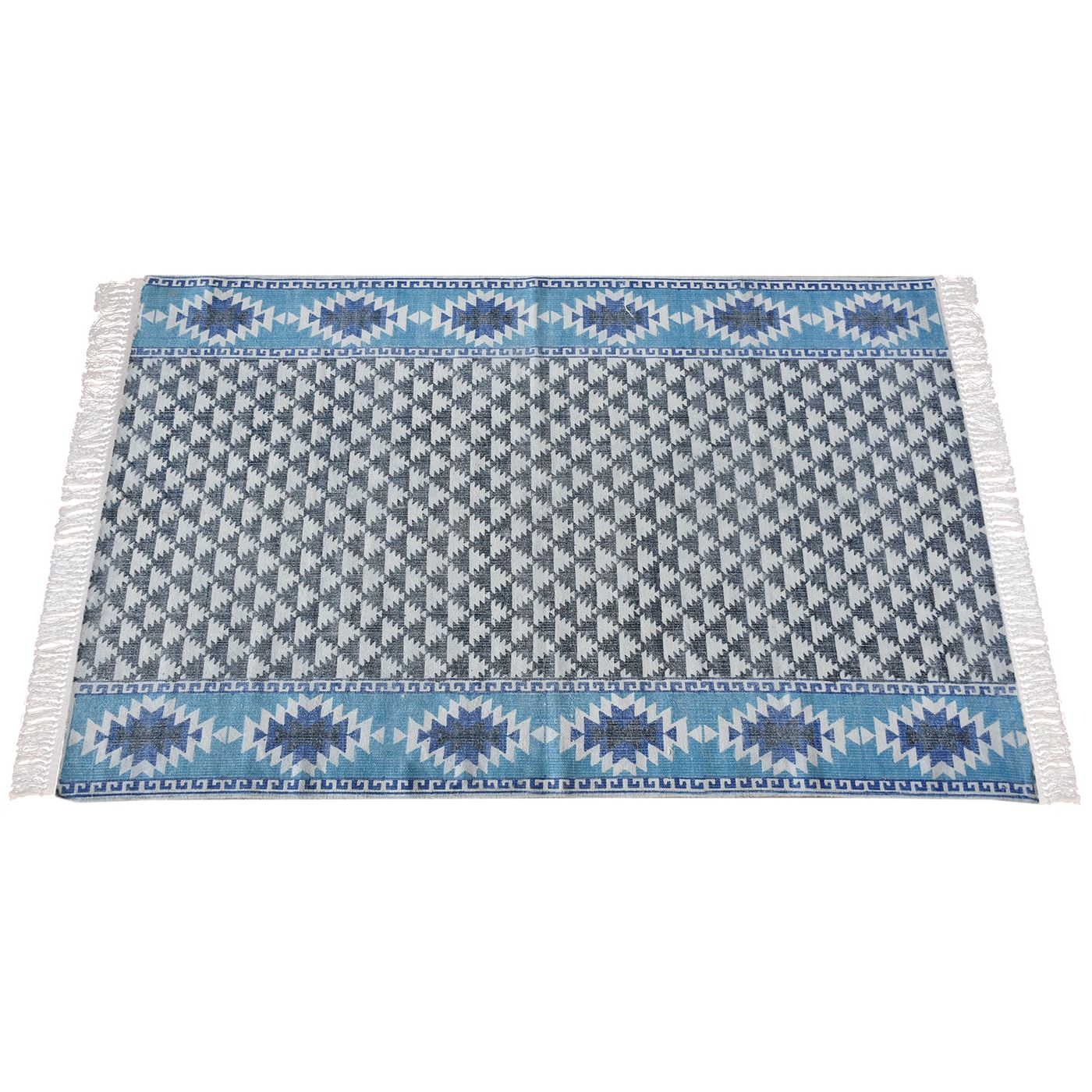 Area Rug, Bedroom Rug, Living Room Rug, Living Area Rug, Indian Rug, Office Carpet, Office Rug, Shop Rug Online, Cotton, Blue, Grey, Pitloom, Flat Weave, Printed